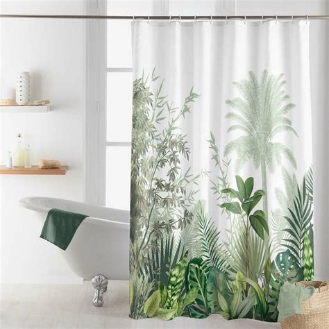 duschvorhang tropical|Duschvorhang Textil Tropical grün 180x200 cm